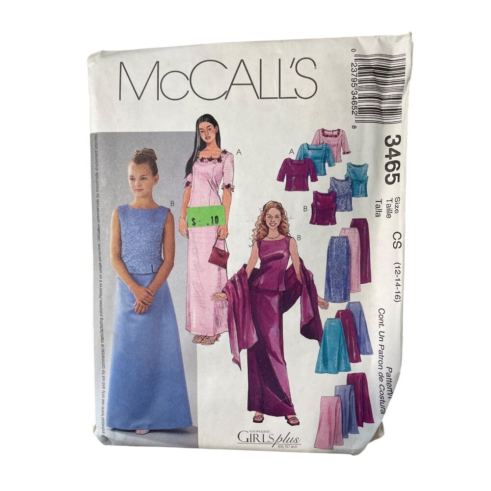 McCalls Sewing Pattern 3465 Plus Tops Skirts and Stole Sizes 12-14-16 UNCUT